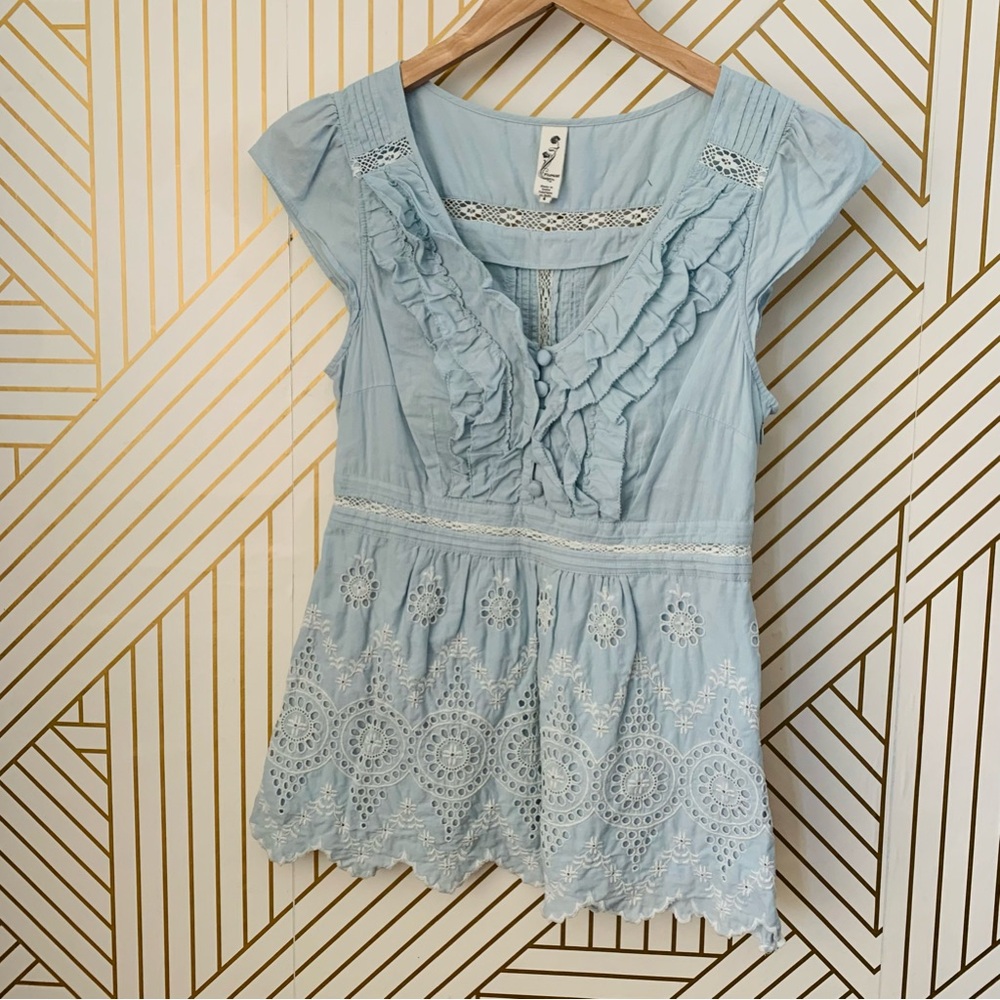 Floreat Light Blue Ruffled Blouse